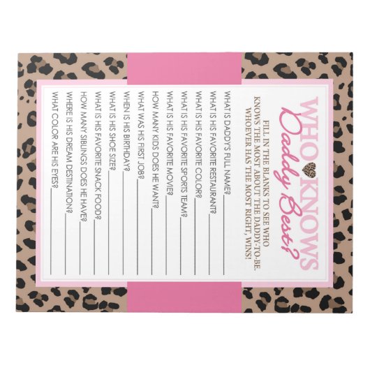 Leopard die kent papa Beste Baby shower Game Pack Notitieblok (Voorkant)