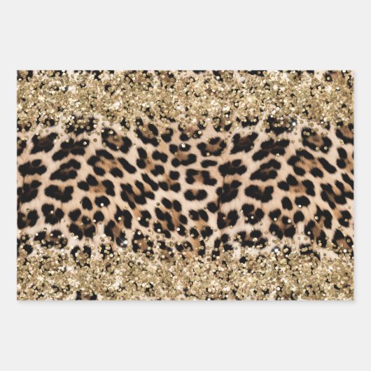 Leopard Dier Goud Girly Pink Glitzy Glitter Inpakpapier Vel (Voorkant 2)