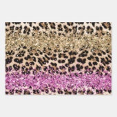 Leopard Dier Goud Girly Pink Glitzy Glitter Inpakpapier Vel (Voorkant)