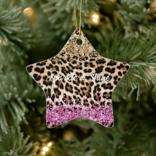 Leopard Dier Goud Girly Pink Glitzy Glitter Keramisch Ornament