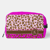 Leopard dier patroon monogram naam toilettasje (Achterkant)