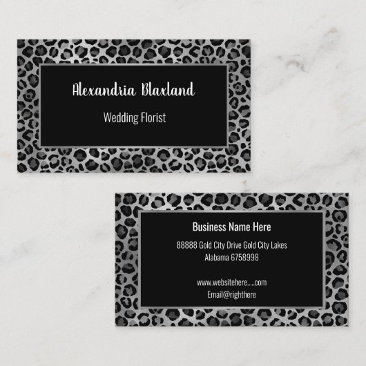 LEOPARD DIERAFDRUKSILVER ZWARTE VISITEKAARTJE (Voorkant / Achterkant)