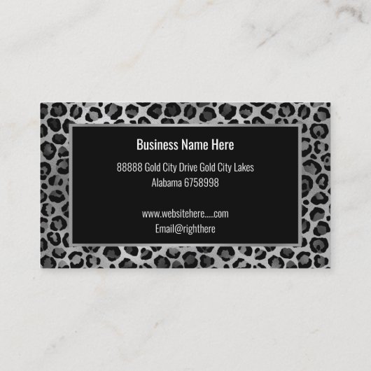 LEOPARD DIERAFDRUKSILVER ZWARTE VISITEKAARTJE (Achterkant)