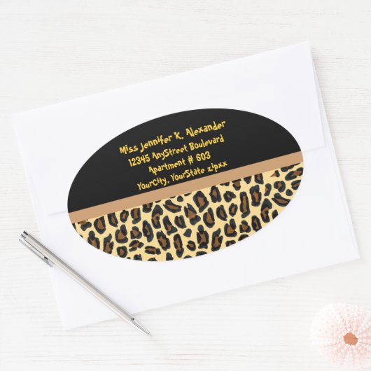 Leopard Dierenprint Adresetiketten Ovale Sticker (Envelop)