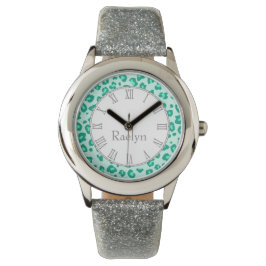Leopard dierenprint aqua blauwgroen naam polshorlo horloge