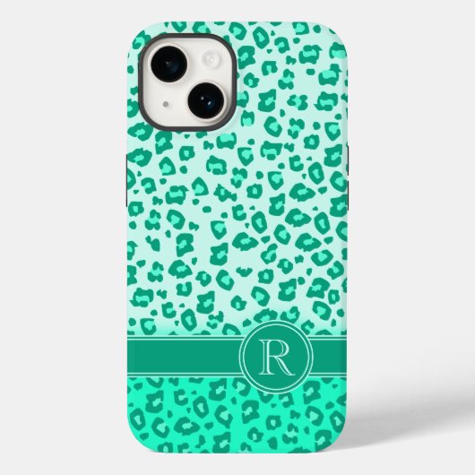 Leopard dierenprint mint monogram iphone case (Achterkant)