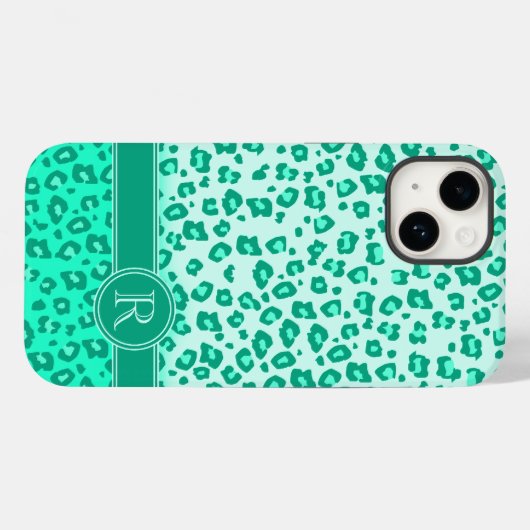 Leopard dierenprint mint monogram iphone case (Achterkant (horizontaal))