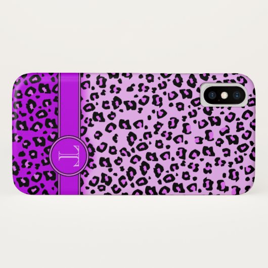 Leopard dierenprint paarse monogram iphone case (Achterkant (horizontaal))