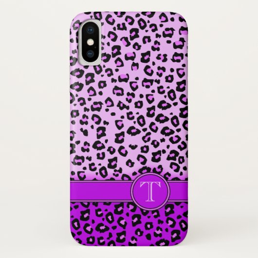 Leopard dierenprint paarse monogram iphone case (Achterkant)