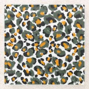 Leopard Dierlijke Print Textuur Achtergrond Glazen Onderzetter