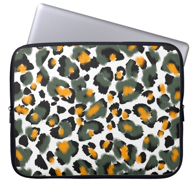 Leopard Dierlijke Print Textuur Achtergrond Laptop Sleeve (Voorkant)