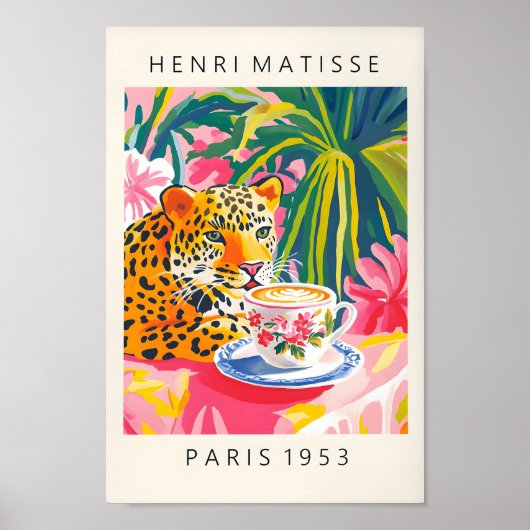 Leopard Drink Coffee, Henri Matisse Print, Roze Poster (Voorkant)