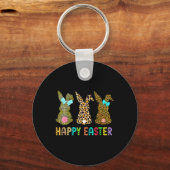 Leopard Easter Bunny Rabbit Trio Paasdag Sleutelhanger (Voorkant)