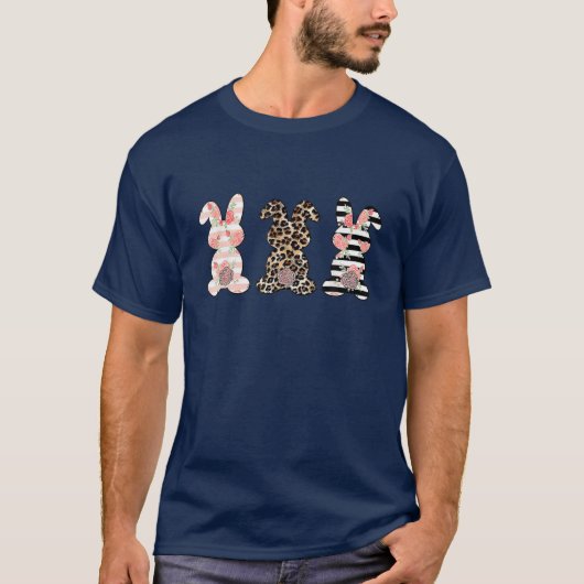 Leopard Easter Bunny Rabbit Trio Paasdag T-shirt (Voorkant)