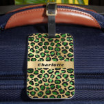Leopard emerald green gold cheetah patroonnaam bagagelabel<br><div class="desc">Elegant,  cool,  glamoureus en vrouwelijk met smaragdgroen en faux goudluippatroon. Personaliseer en voeg jouw naam toe.</div>