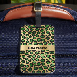 Leopard emerald green gold cheetah patroonnaam bagagelabel