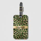 Leopard emerald green gold cheetah patroonnaam bagagelabel (Voorkant (verticaal))