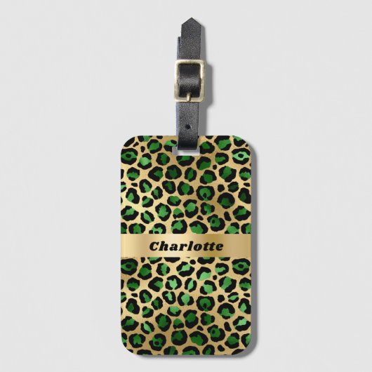 Leopard emerald green gold cheetah patroonnaam bagagelabel (Voorkant (verticaal))
