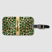 Leopard emerald green gold cheetah patroonnaam bagagelabel (Voorkant (horizontaal))