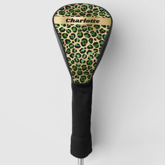 Leopard emerald green gold cheetah patroonnaam golfheadcover (Voorkant)