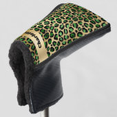 Leopard emerald green gold cheetah patroonnaam golfheadcover (3/4 voorkant)