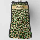 Leopard emerald green gold cheetah patroonnaam golfheadcover (Draai 90)