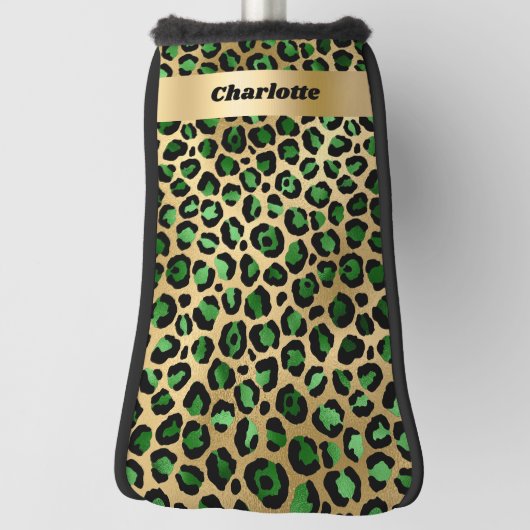 Leopard emerald green gold cheetah patroonnaam golfheadcover (Draai 90)