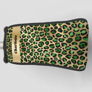 Leopard emerald green gold cheetah patroonnaam golfheadcover