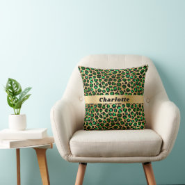 Leopard emerald green gold cheetah patroonnaam kussen