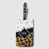 Leopard en Black and White Polka Dots Monogramed Bagagelabel (Voorkant (verticaal))