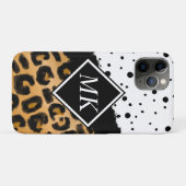 Leopard en Black and White Polka Dots Monogramed Case-Mate iPhone Case (Achterkant (horizontaal))