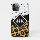 Leopard en Black and White Polka Dots Monogramed Case-Mate iPhone Case (Achterkant)