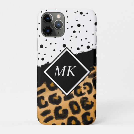 Leopard en Black and White Polka Dots Monogramed Case-Mate iPhone Case (Achterkant)