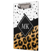 Leopard en Black and White Polka Dots Monogramed Klembord (Links)