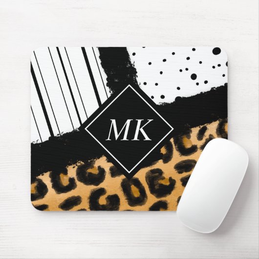 Leopard en Black and White Polka Dots Monogramed Muismat (Met muis)
