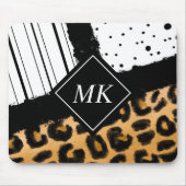 Leopard en Black and White Polka Dots Monogramed Muismat (Voorkant)