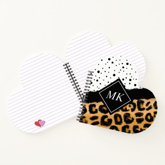 Leopard en Black and White Polka Dots Monogramed Notitieboek (Binnen)