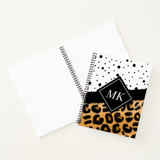 Leopard en Black and White Polka Dots Monogramed Notitieboek (Binnen)