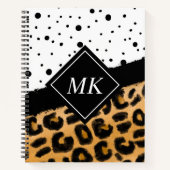 Leopard en Black and White Polka Dots Monogramed Notitieboek (Voorkant)