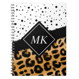 Leopard en Black and White Polka Dots Monogramed Notitieboek