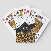Leopard en Black and White Polka Dots Monogramed Pokerkaarten (Achterkant)