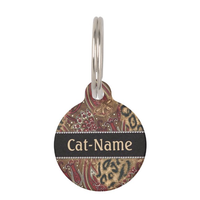 Leopard en Paisley Personalized Huisdierpenning (Voorkant)