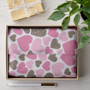 Leopard en Pink Hearts Party Tissuepapier