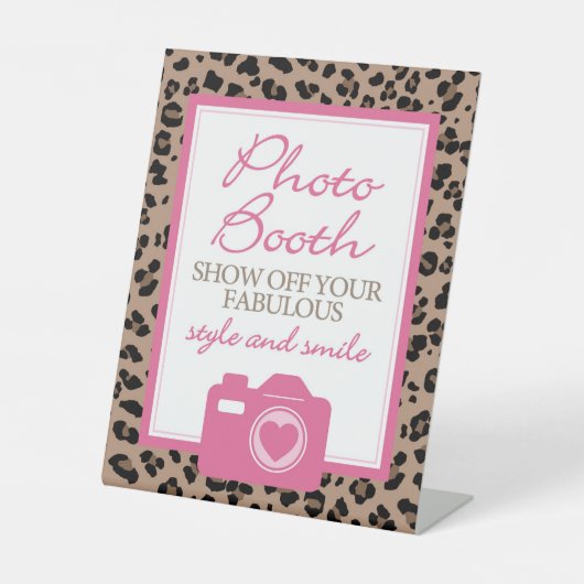 Leopard en roze foto Booth Pedestal Sign Reclamebord Met Voetstuk (Voorkant)
