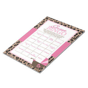 Leopard en Roze Gast Bingo Baby shower Game Pack Notitieblok