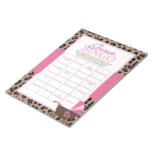 Leopard en Roze Gast Bingo Baby shower Game Pack Notitieblok (Schuin)