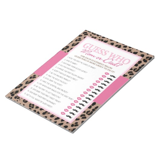 Leopard en Roze Guess Wie Baby shower Game Pack Notitieblok (Schuin)