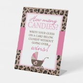 Leopard en Roze Hoeveel Snoepjes spel Reclamebord Met Voetstuk (Voorkant)