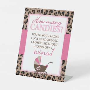 Leopard en Roze Hoeveel Snoepjes spel Reclamebord Met Voetstuk