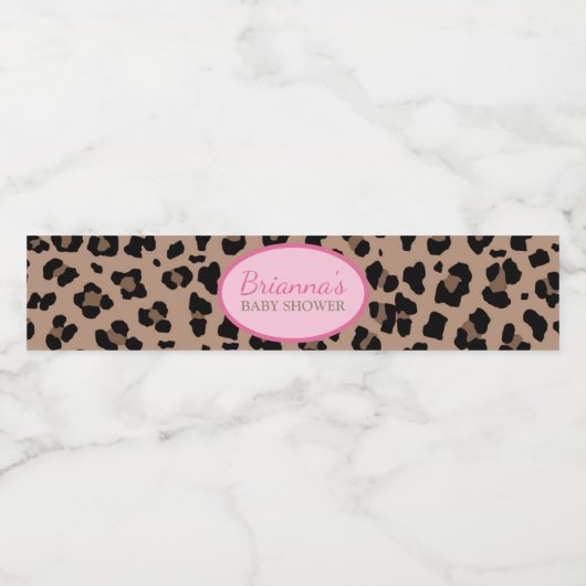 Leopard en Roze Partij Waterfles Etiket (Enkel label)